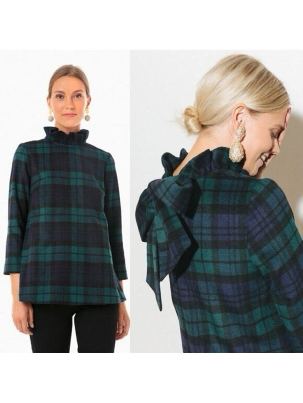 Tuckernuck Blackwatch Plaid Faye Blouse Bow & Ruffle Collar
